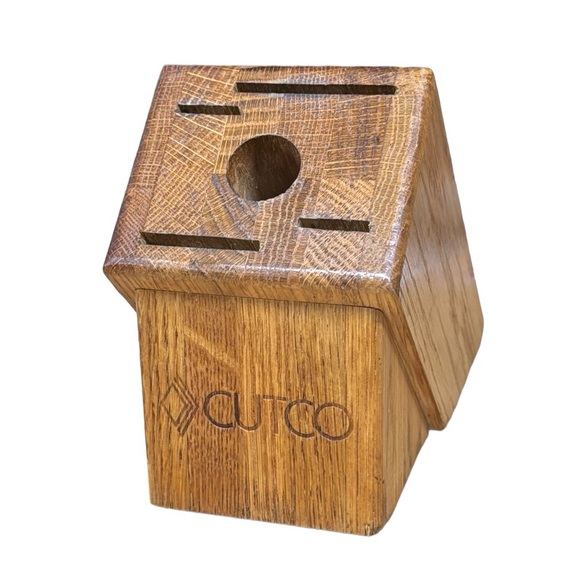 Cutco 5 Slot Brown Honey Oak Hardwood Knife Block Model 1649 Made in USA VGC - Picture 4 of 10